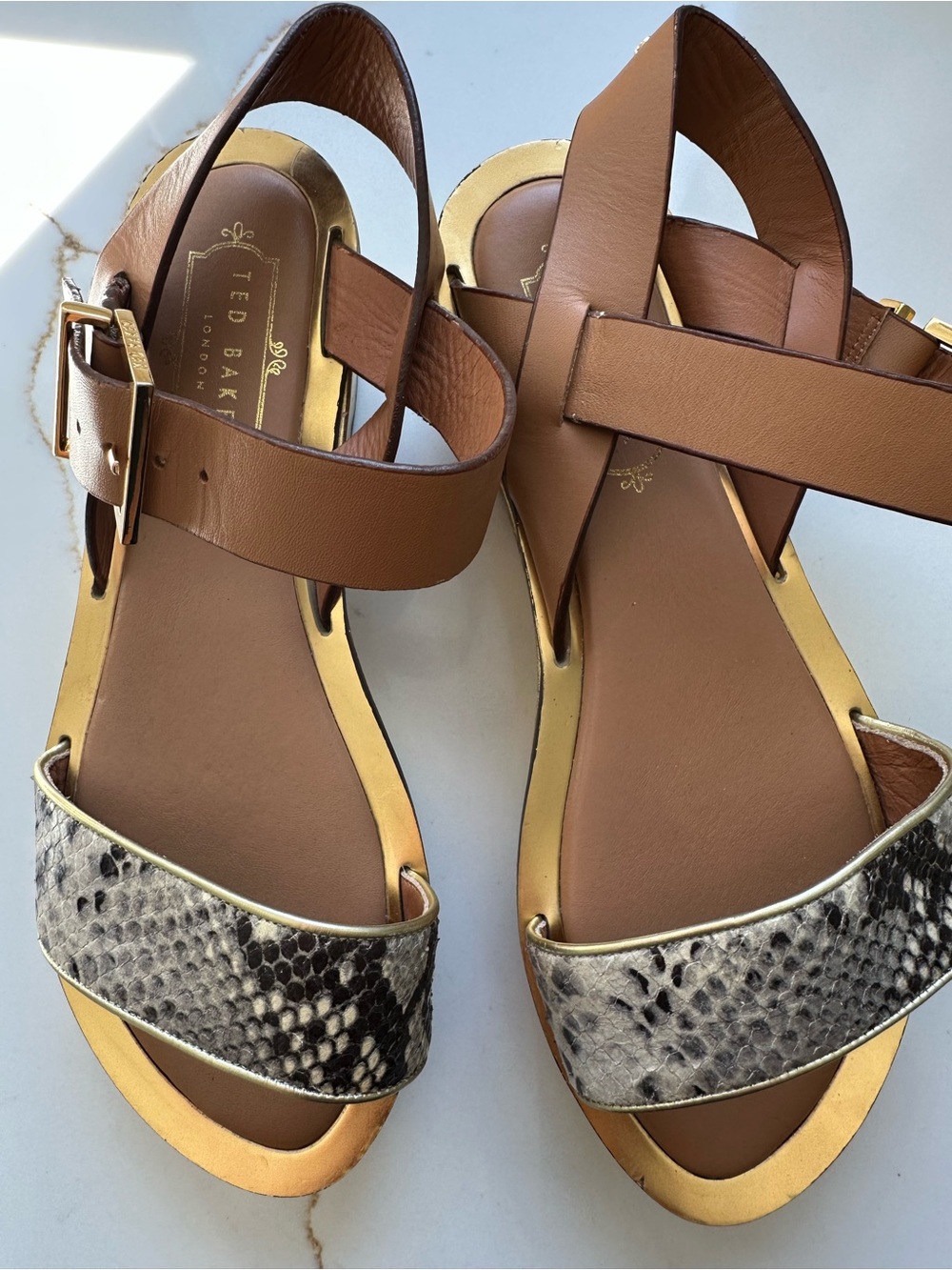 Ted Baker London wedge leather sandals snake print 6.5